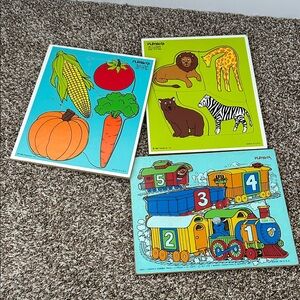 Playskool Vintage 70s 80 Puzzle Set of 3 - Colorful Farm, Train & Safari Puzzles